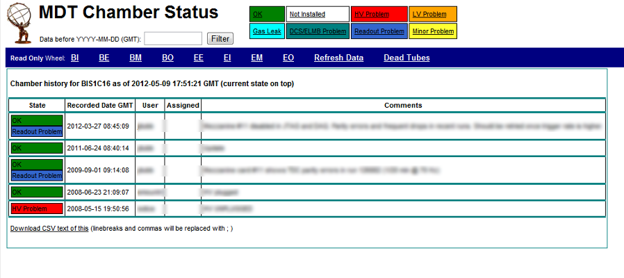 Screenshot of MDT history page